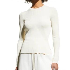NWT Partow Krista Crew Sweater Cream White Long Sleeve Rib Top Italian Designer